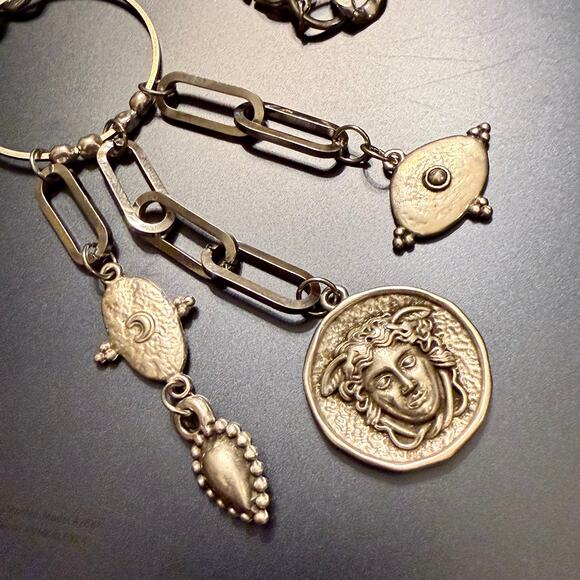 Ancient Greek Coin Medusa Medallion Lariat Steel Necklace - Picture 6 of 7